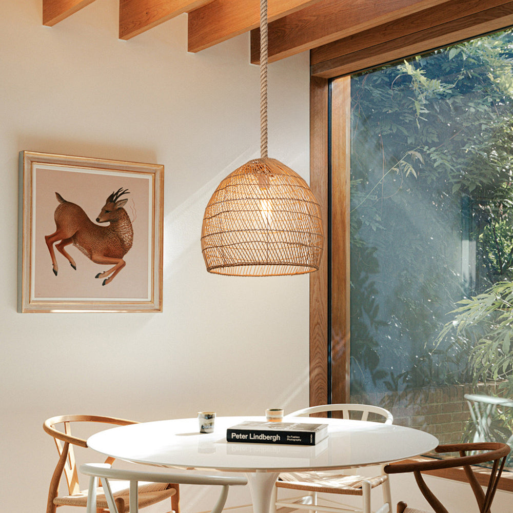 Natural Woven Rattan Ceiling Lamp Living Room Boho Pendant Light
