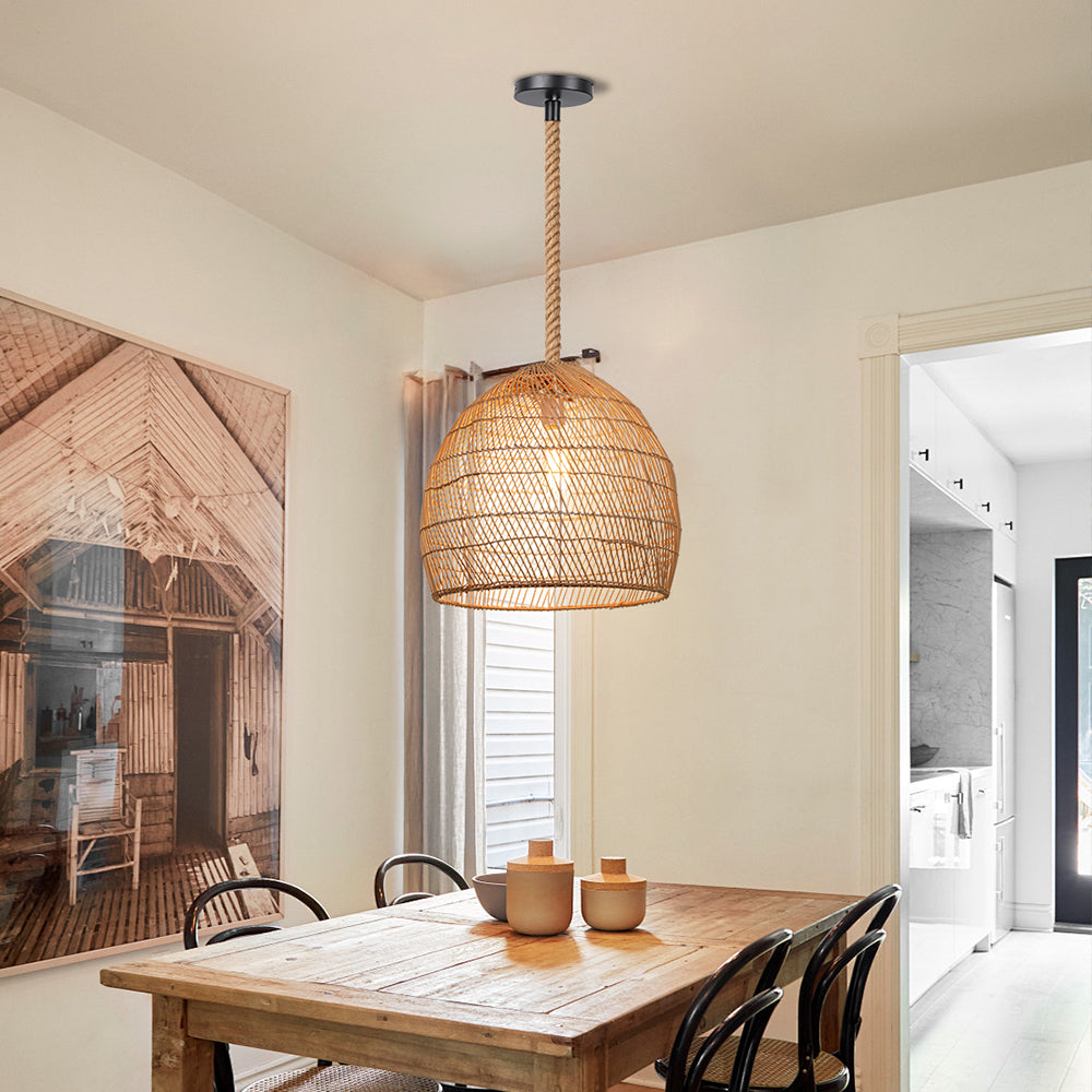 Natural Woven Rattan Ceiling Lamp Living Room Boho Pendant Light