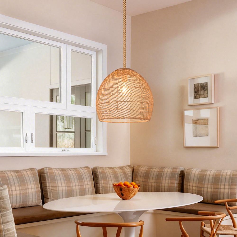 Natural Woven Rattan Ceiling Lamp Living Room Boho Pendant Light