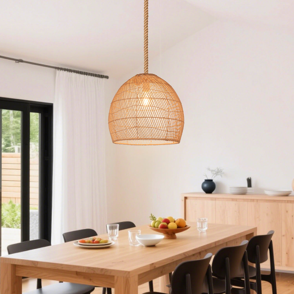 Natural Woven Rattan Ceiling Lamp Living Room Boho Pendant Light