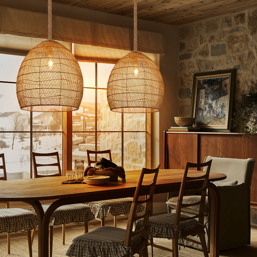 Natural Woven Rattan Ceiling Lamp Living Room Boho Pendant Light