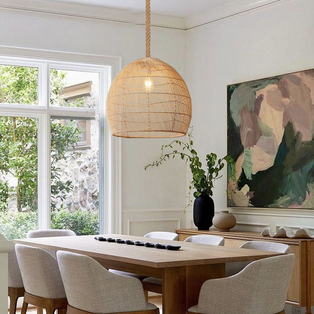 Natural Woven Rattan Ceiling Lamp Living Room Boho Pendant Light