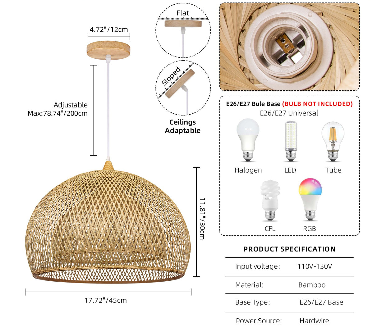 Japanese Handwoven Dining Room Light Bamboo Pendant Lamp
