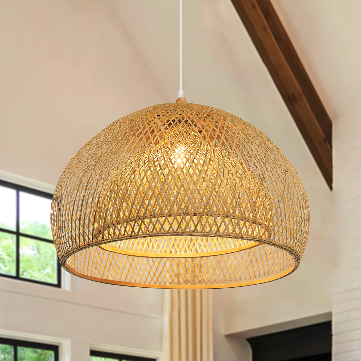 Japanese Handwoven Dining Room Light Bamboo Pendant Lamp