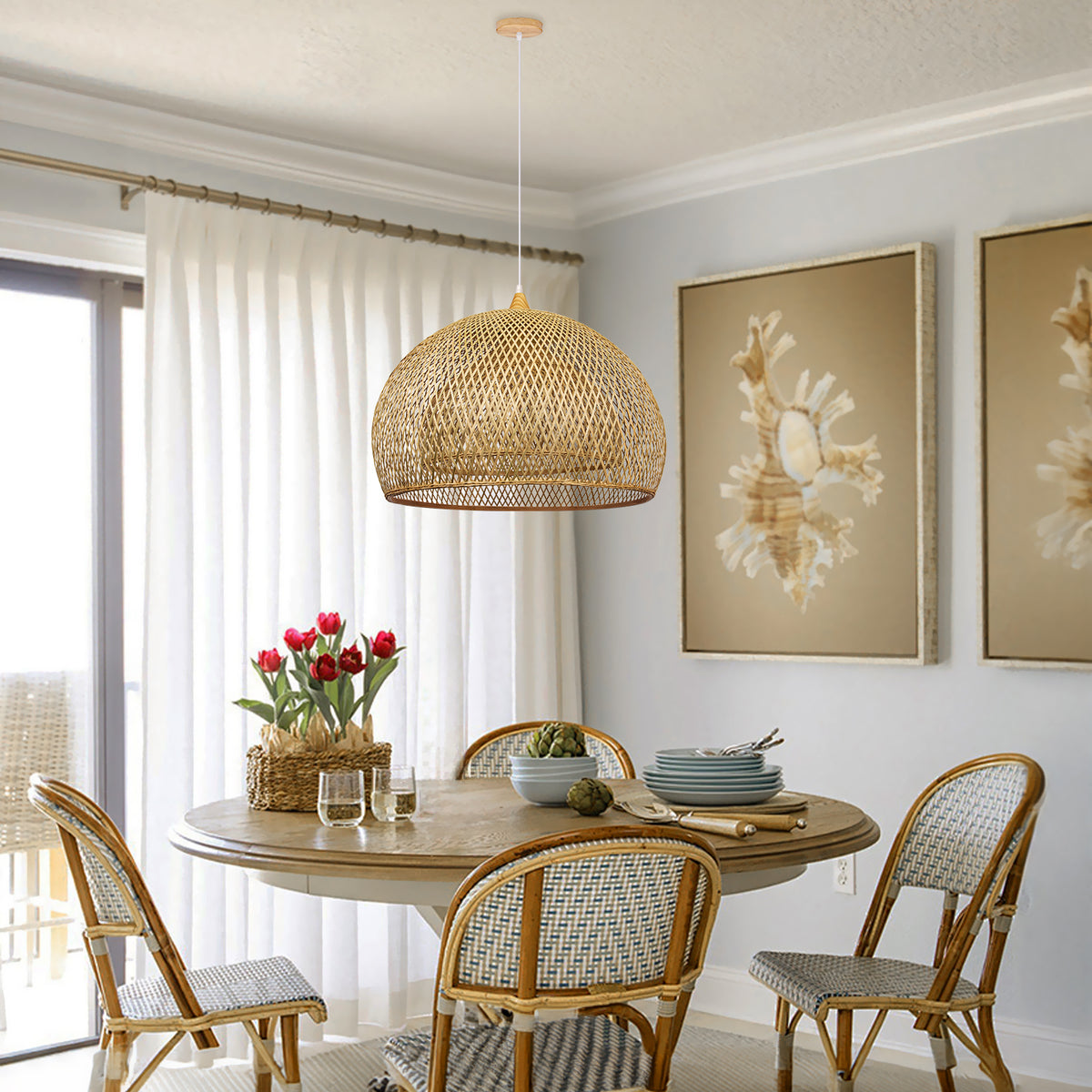Japanese Handwoven Dining Room Light Bamboo Pendant Lamp