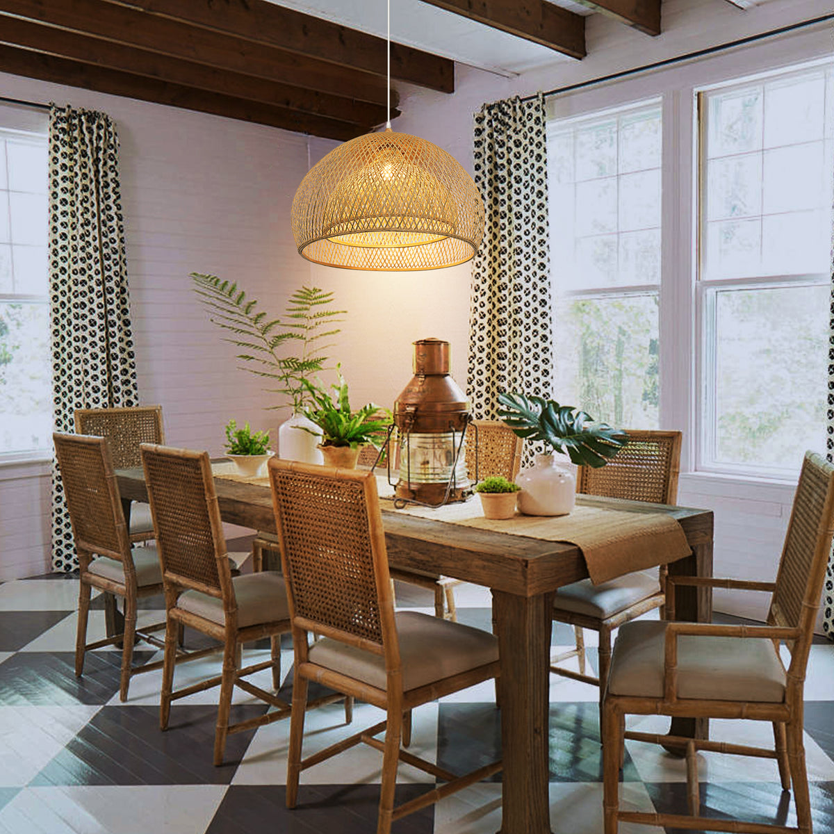 Japanese Handwoven Dining Room Light Bamboo Pendant Lamp