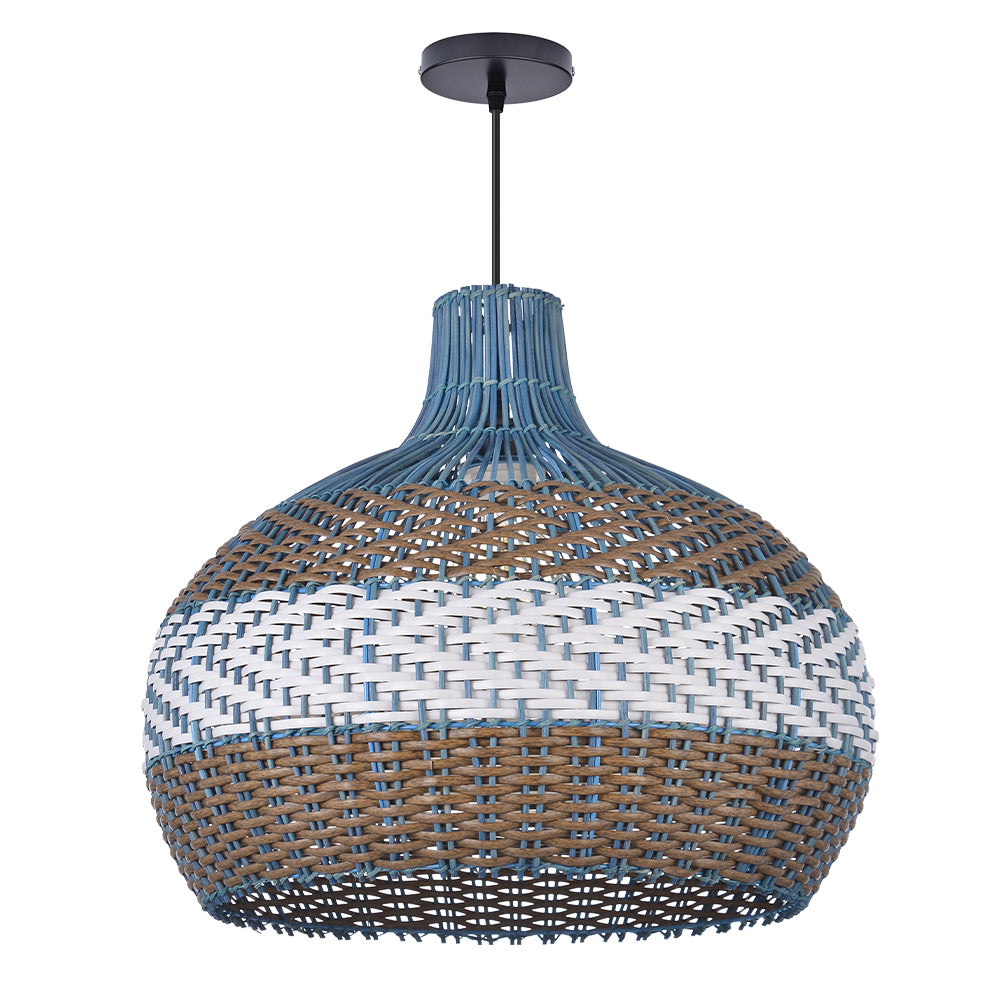 Courtland Blue Rattan Pendant Light Woven Coastal Kitchen Chandelier