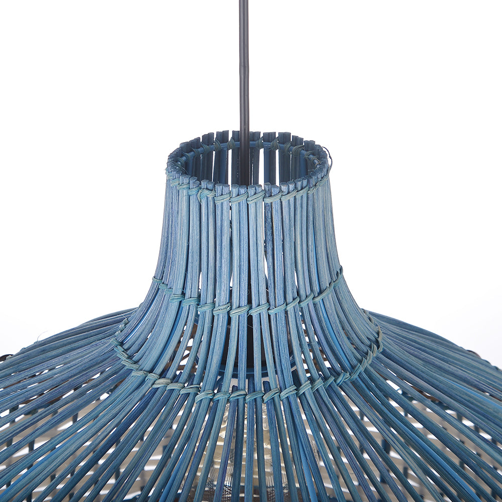 Courtland Blue Rattan Pendant Light Woven Coastal Kitchen Chandelier