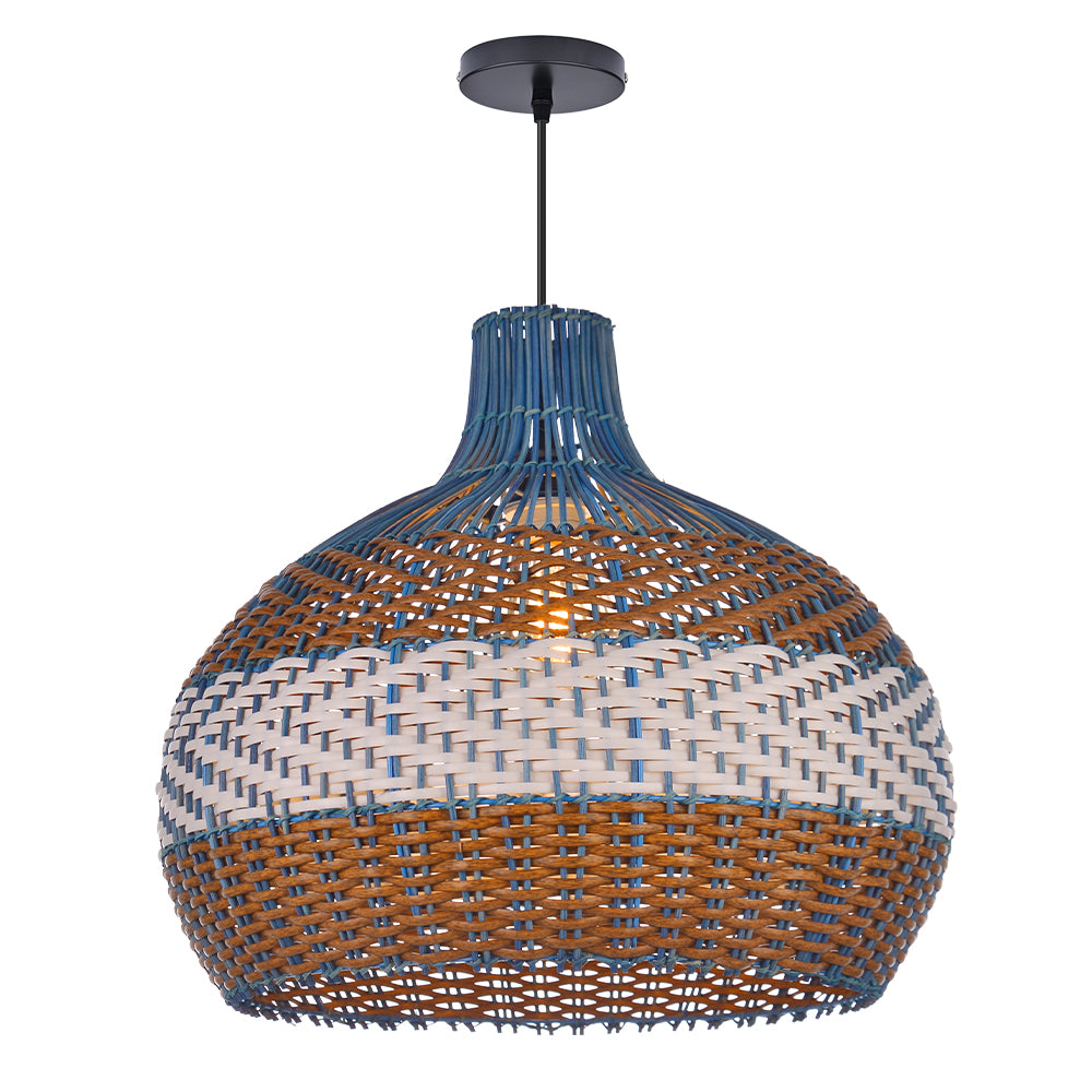 Courtland Blue Rattan Pendant Light Woven Coastal Kitchen Chandelier