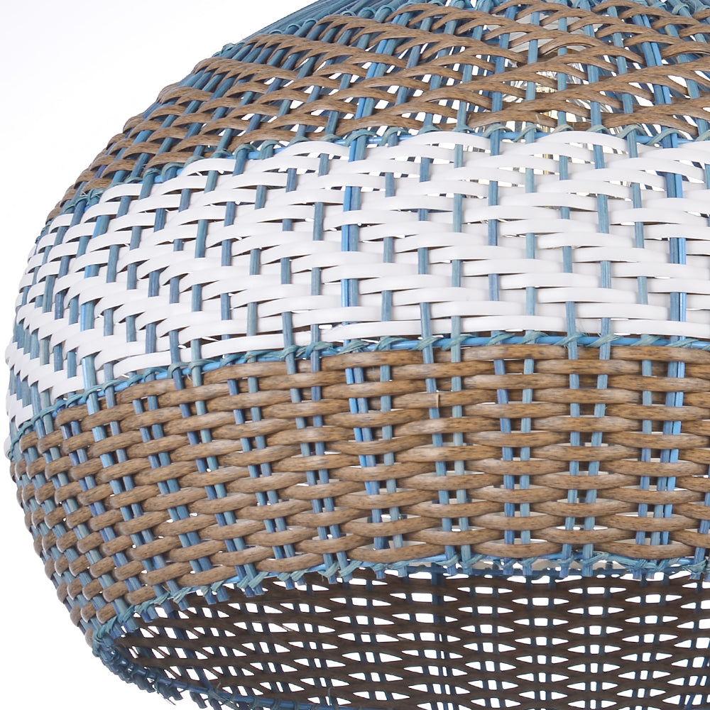 Courtland Blue Rattan Pendant Light Woven Coastal Kitchen Chandelier