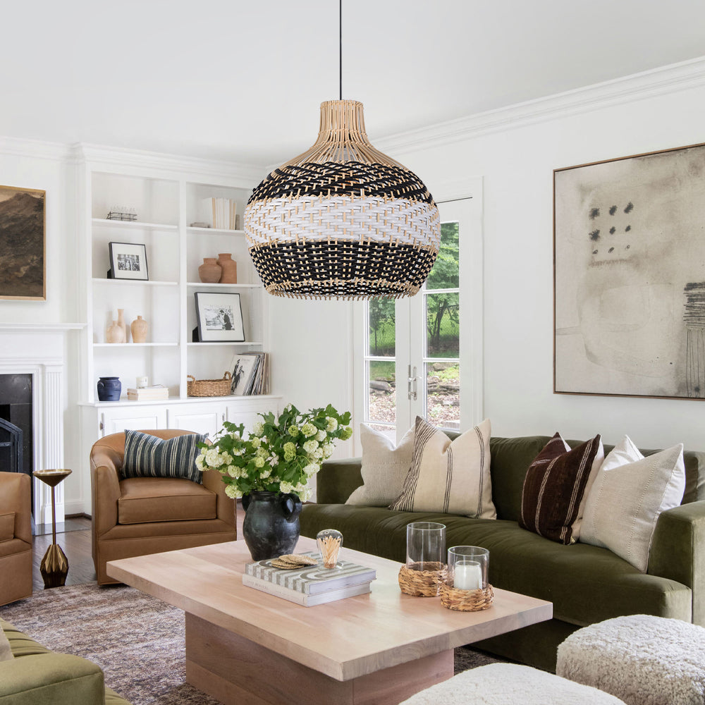 Resort-Style Rattan Chandelier Large Living Room Pendant Light