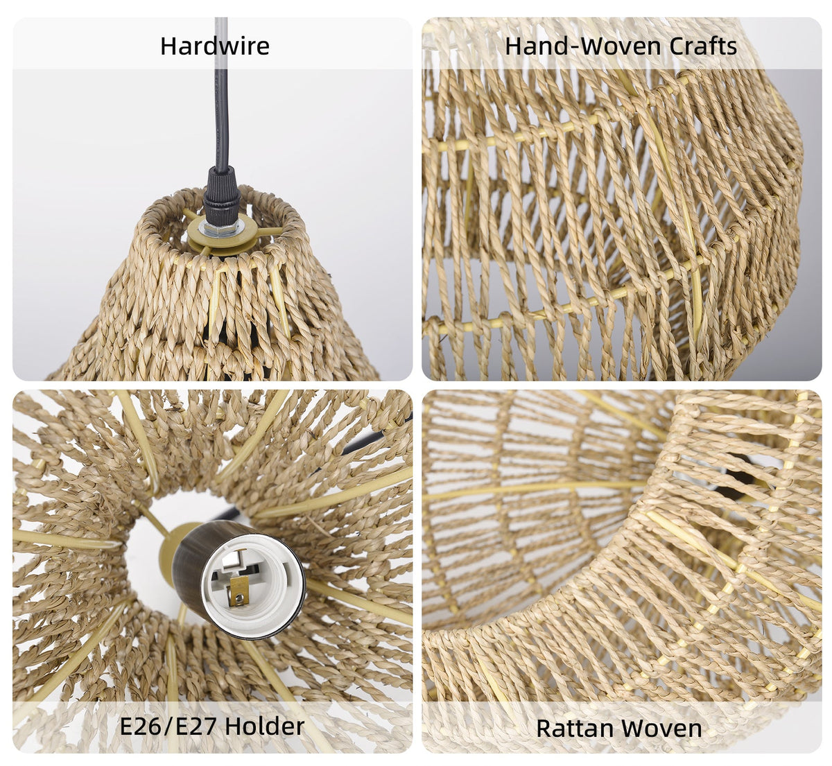 Boho Chandelier Seagrass Pendant Light Shades for Dining Room