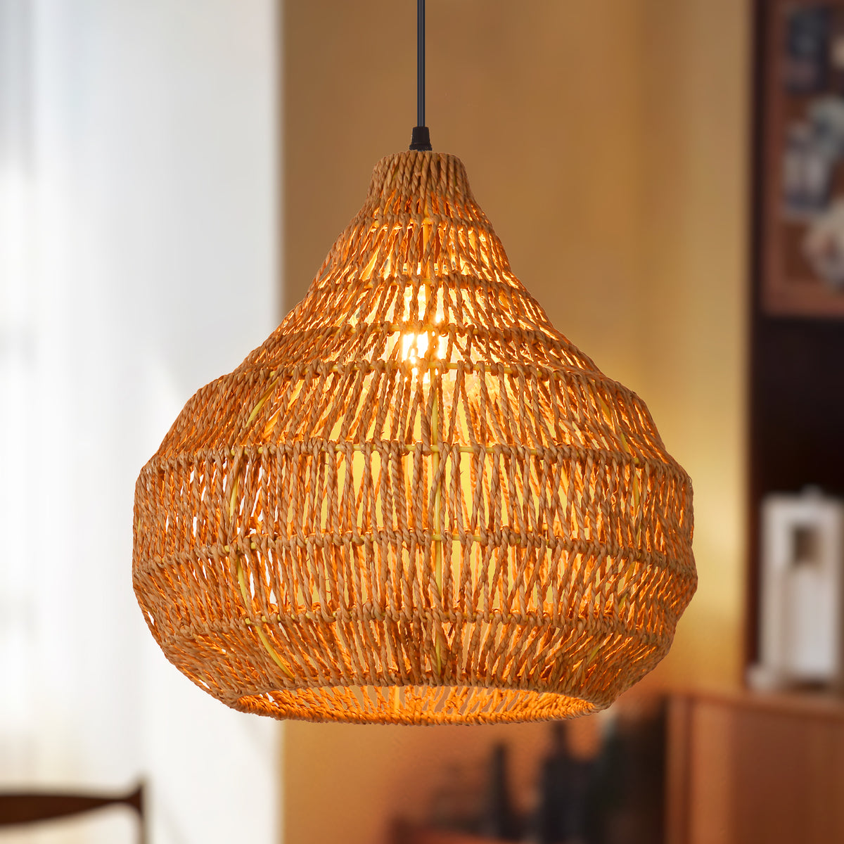 Boho Chandelier Seagrass Pendant Light Shades for Dining Room