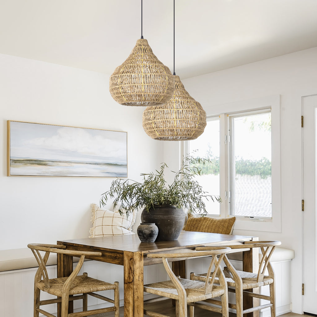 Boho Chandelier Seagrass Pendant Light Shades for Dining Room