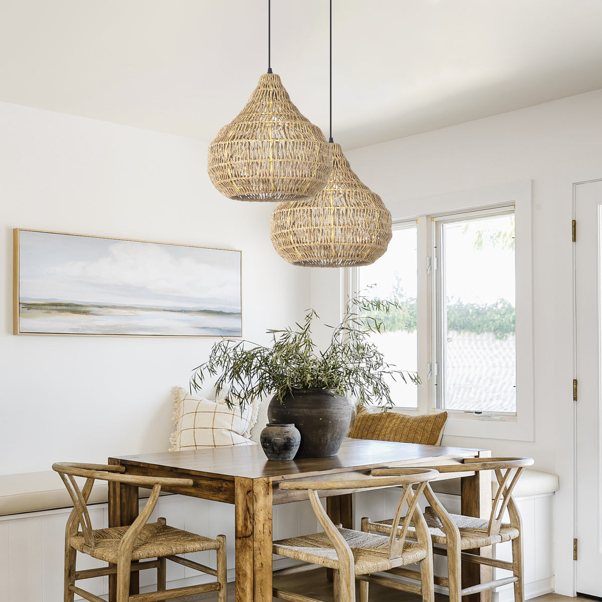 Boho Chandelier Seagrass Pendant Light Shades for Dining Room