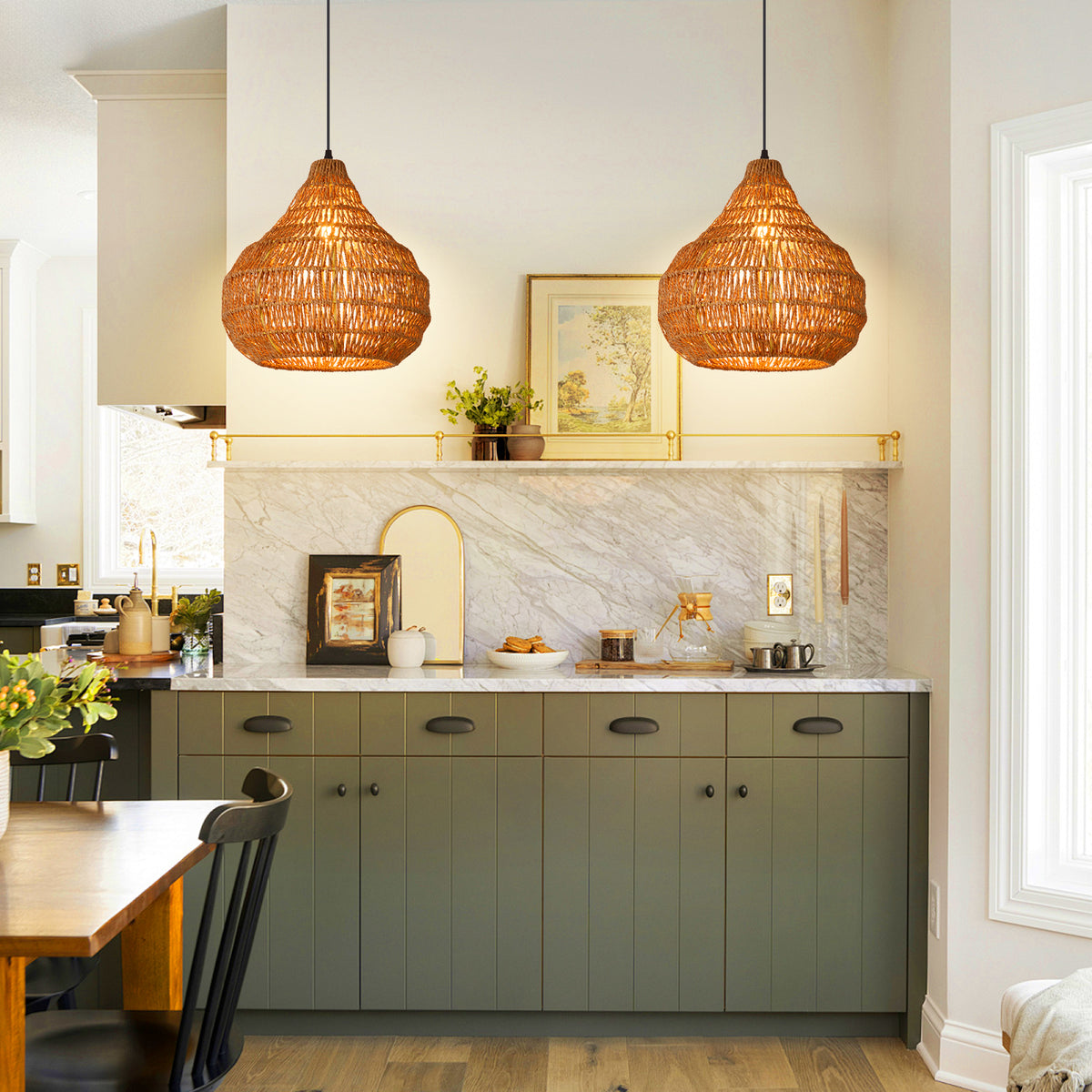 Boho Chandelier Seagrass Pendant Light Shades for Dining Room
