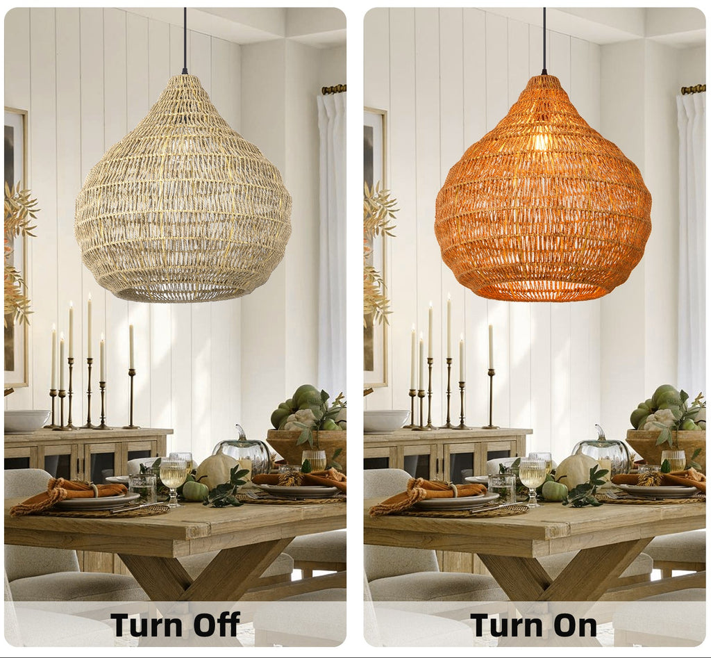 Boho Chandelier Seagrass Pendant Light Shades for Dining Room