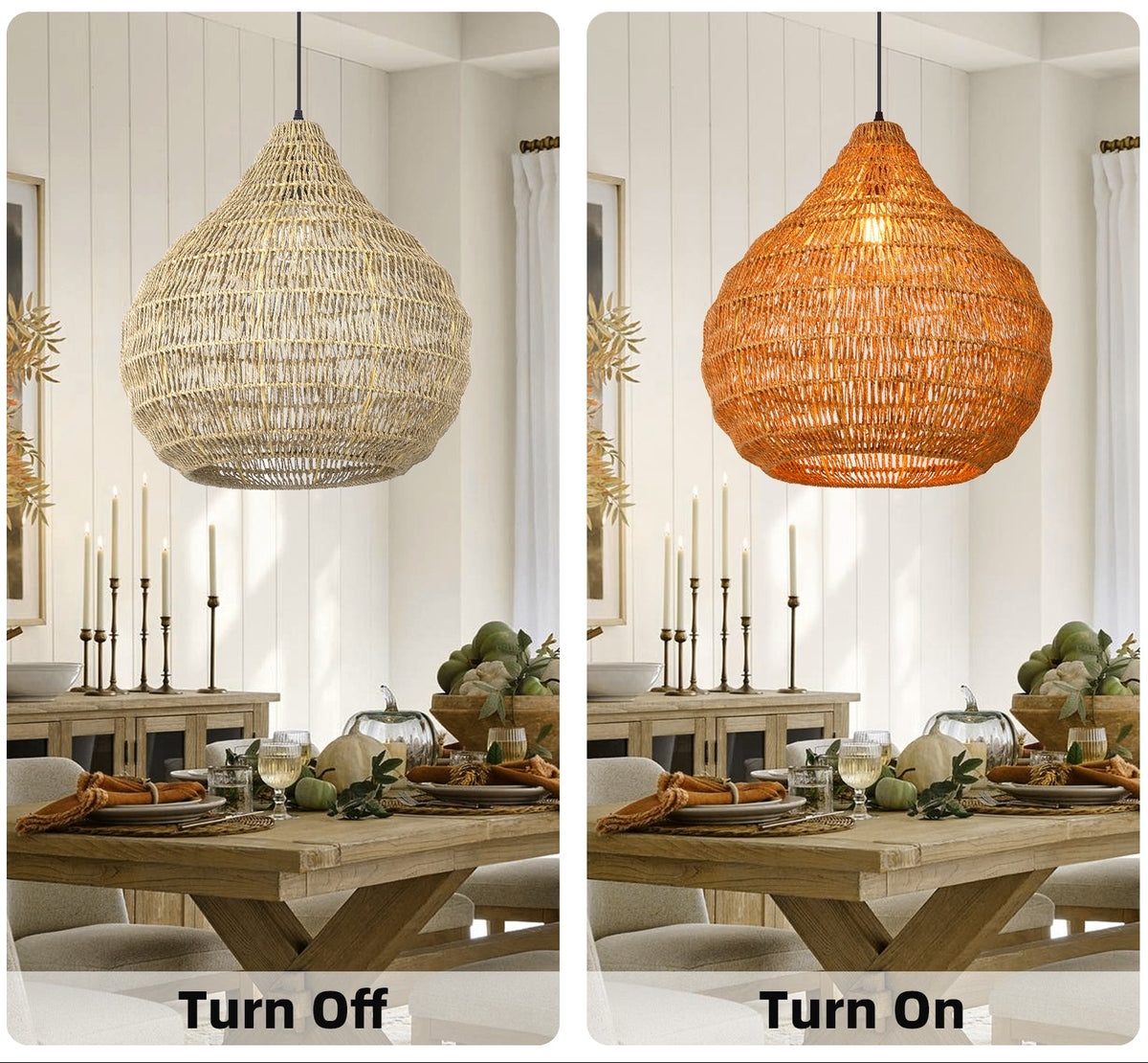 Boho Chandelier Seagrass Pendant Light Shades for Dining Room