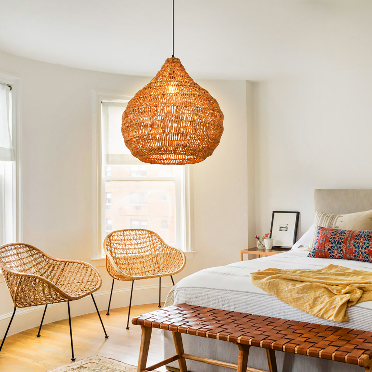 Boho Chandelier Seagrass Pendant Light Shades for Dining Room