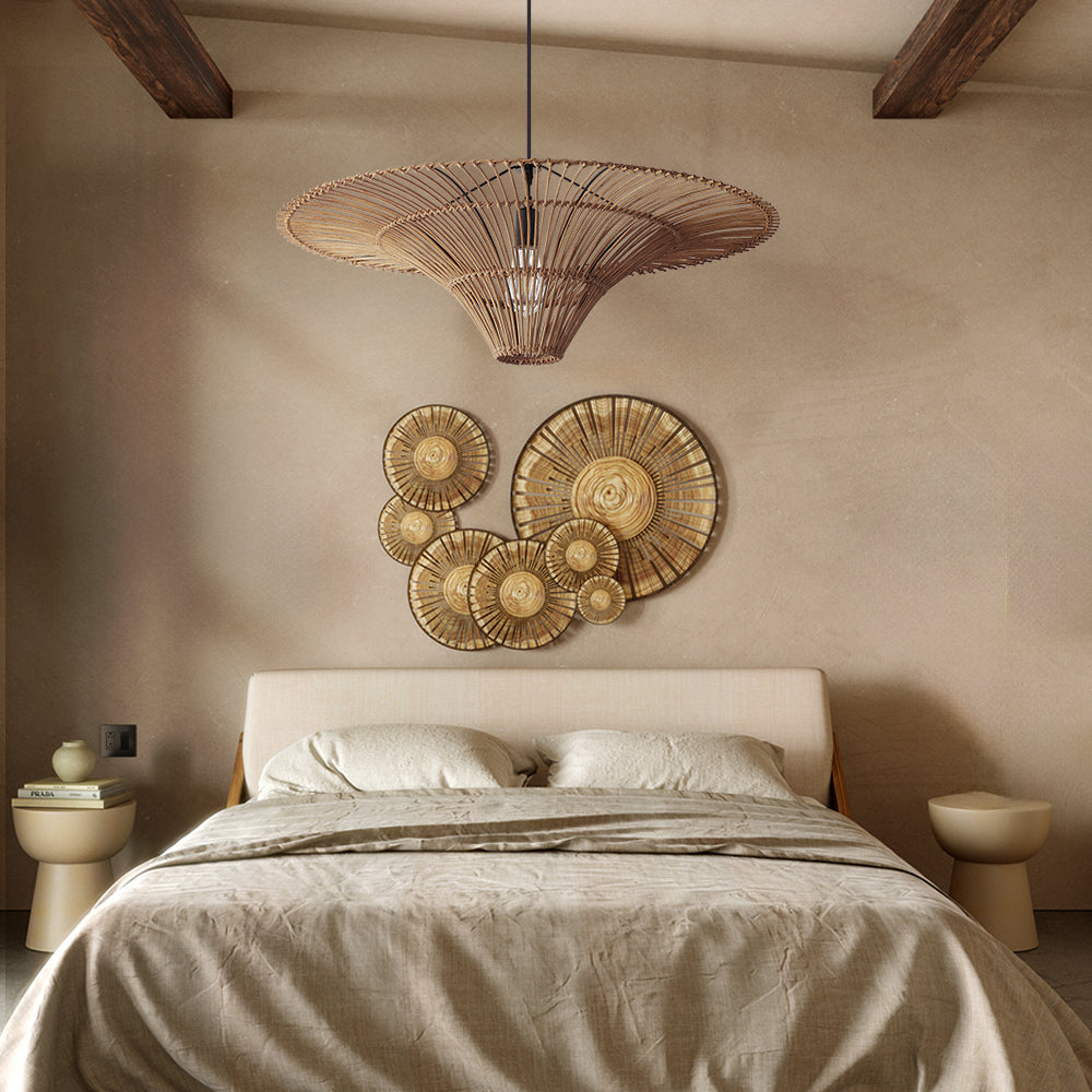 Large Rattan Pendant Light Ceiling Lampshade Wabi-sabi Chandelier