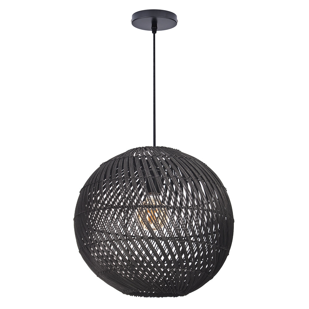 Round Rattan Pendant Light Black & Natural Woven Island Lighting