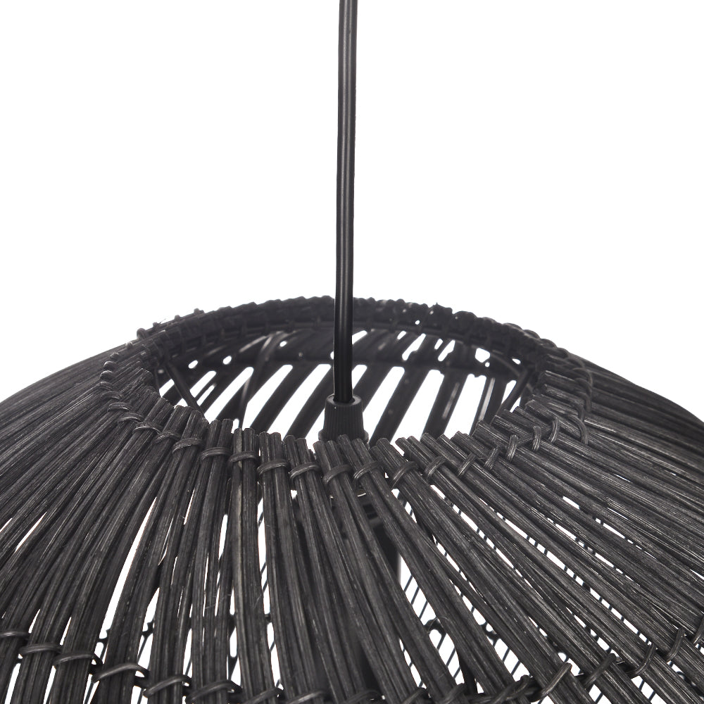 Round Rattan Pendant Light Black & Natural Woven Island Lighting