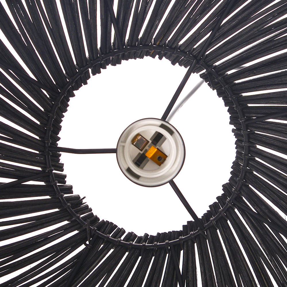 Round Rattan Pendant Light Black & Natural Woven Island Lighting