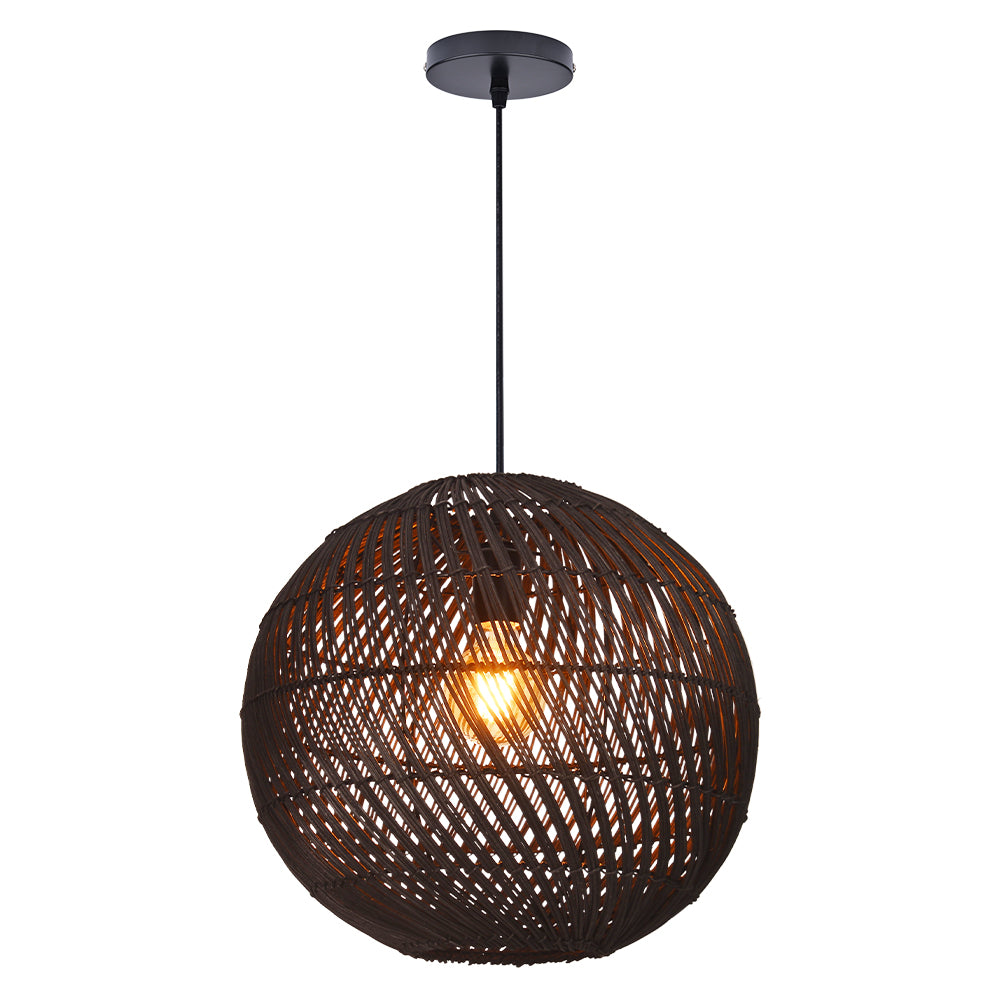 Round Rattan Pendant Light Black & Natural Woven Island Lighting