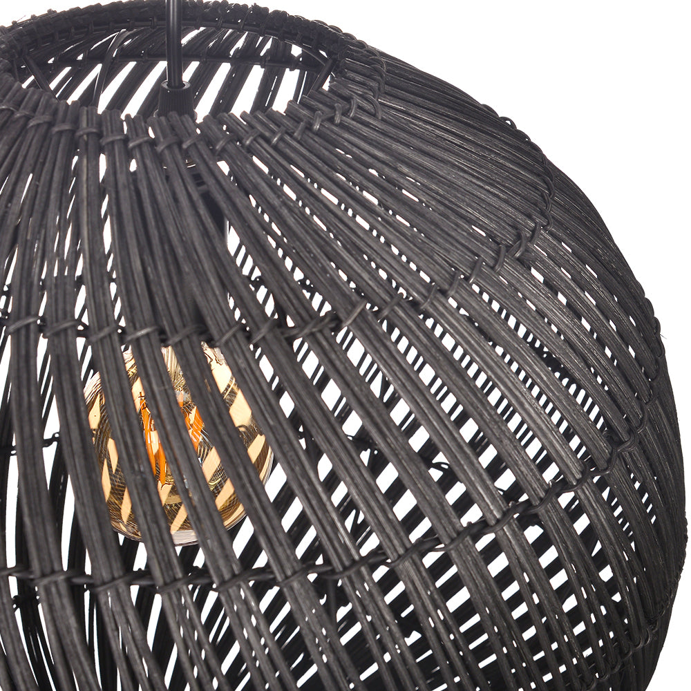 Round Rattan Pendant Light Black & Natural Woven Island Lighting