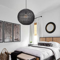 Round Rattan Pendant Light Black & Natural Woven Island Lighting