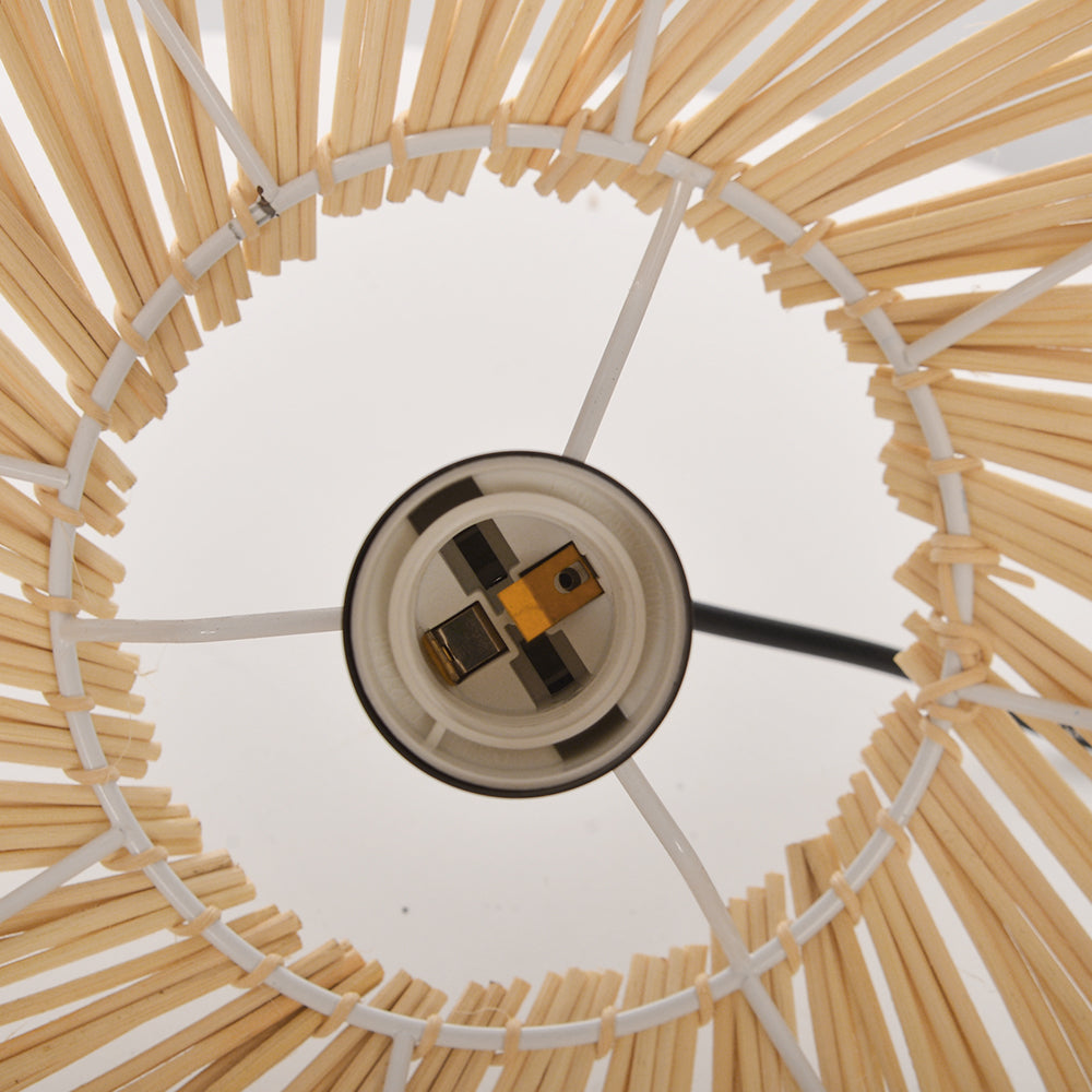 Round Rattan Pendant Light Black & Natural Woven Island Lighting