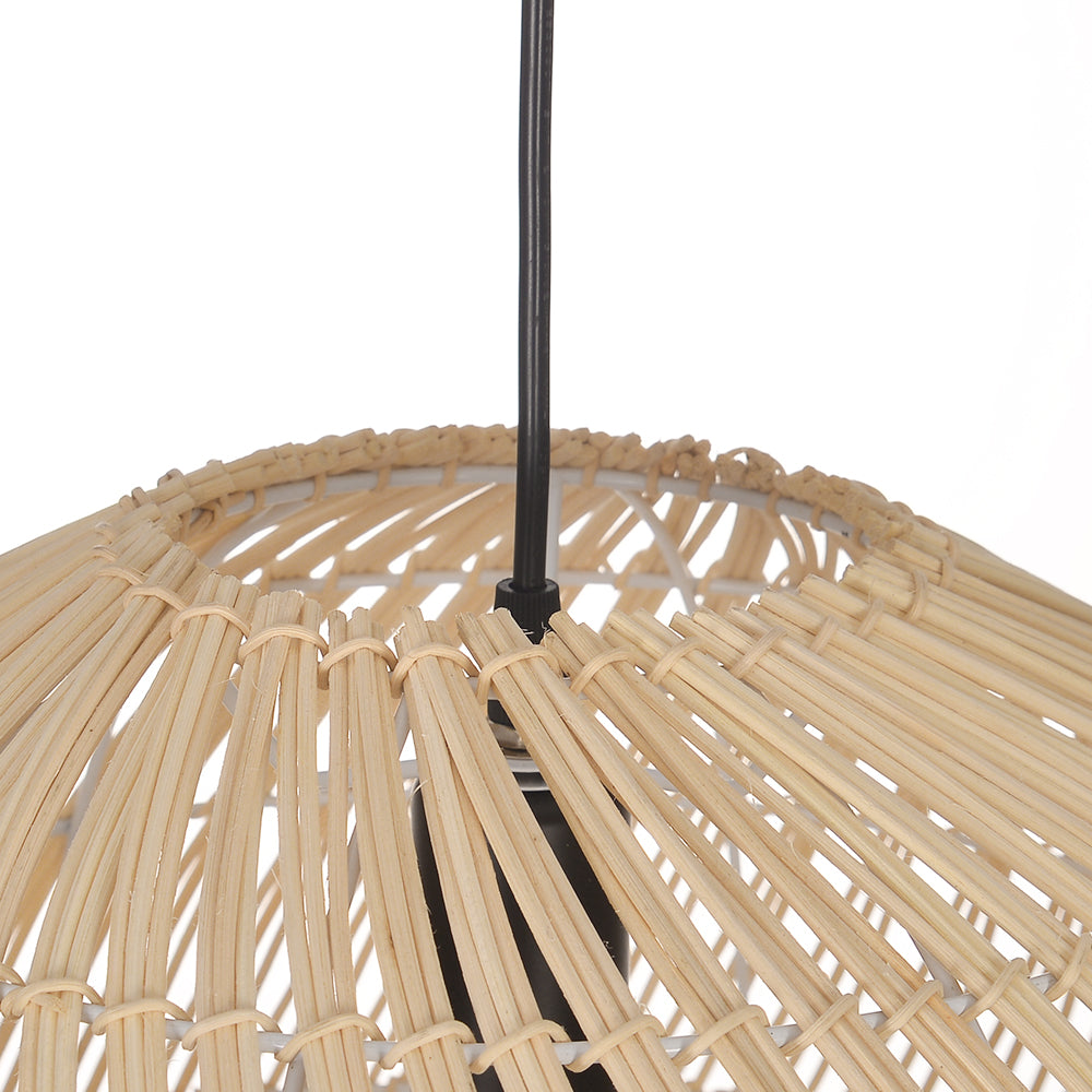 Round Rattan Pendant Light Black & Natural Woven Island Lighting