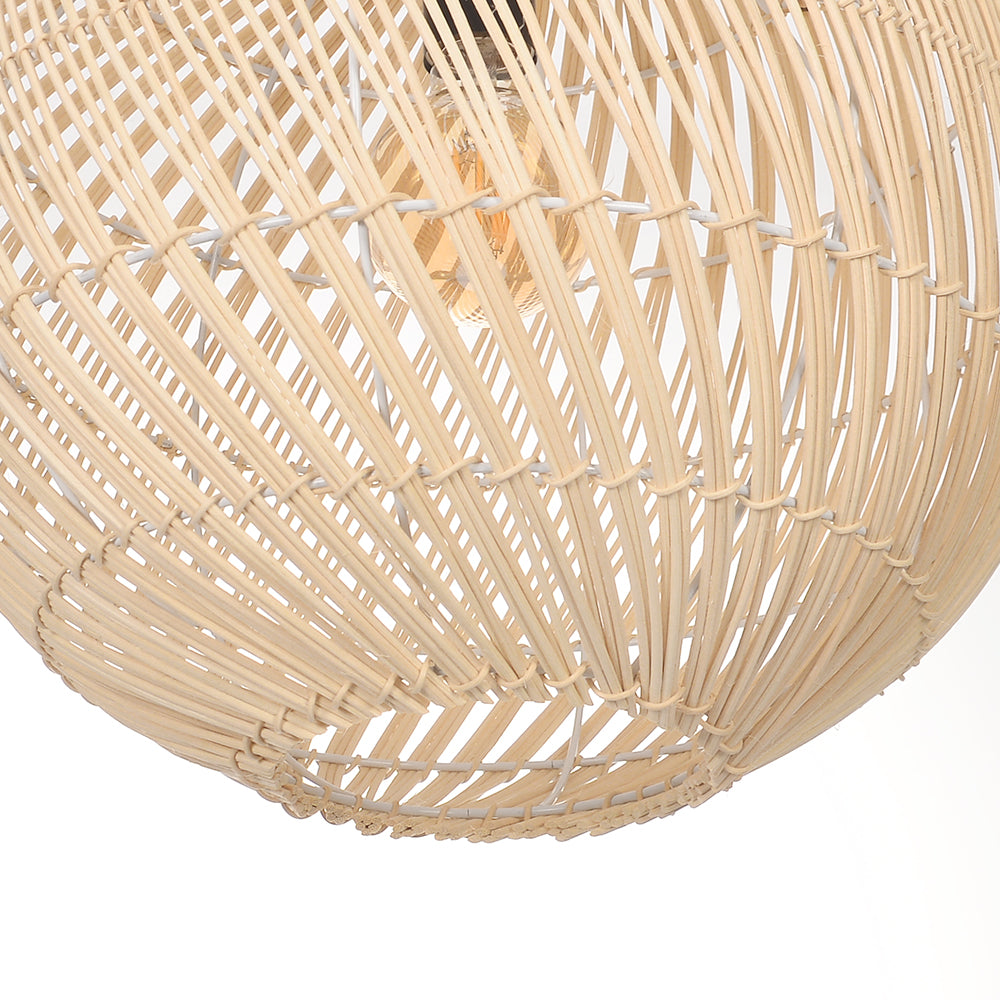 Round Rattan Pendant Light Black & Natural Woven Island Lighting
