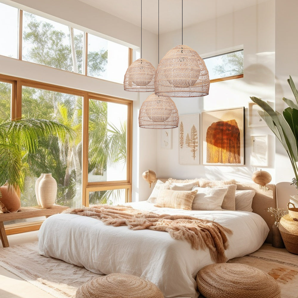Boho Rattan Chandelier Natural Woven Basket Pendant Light