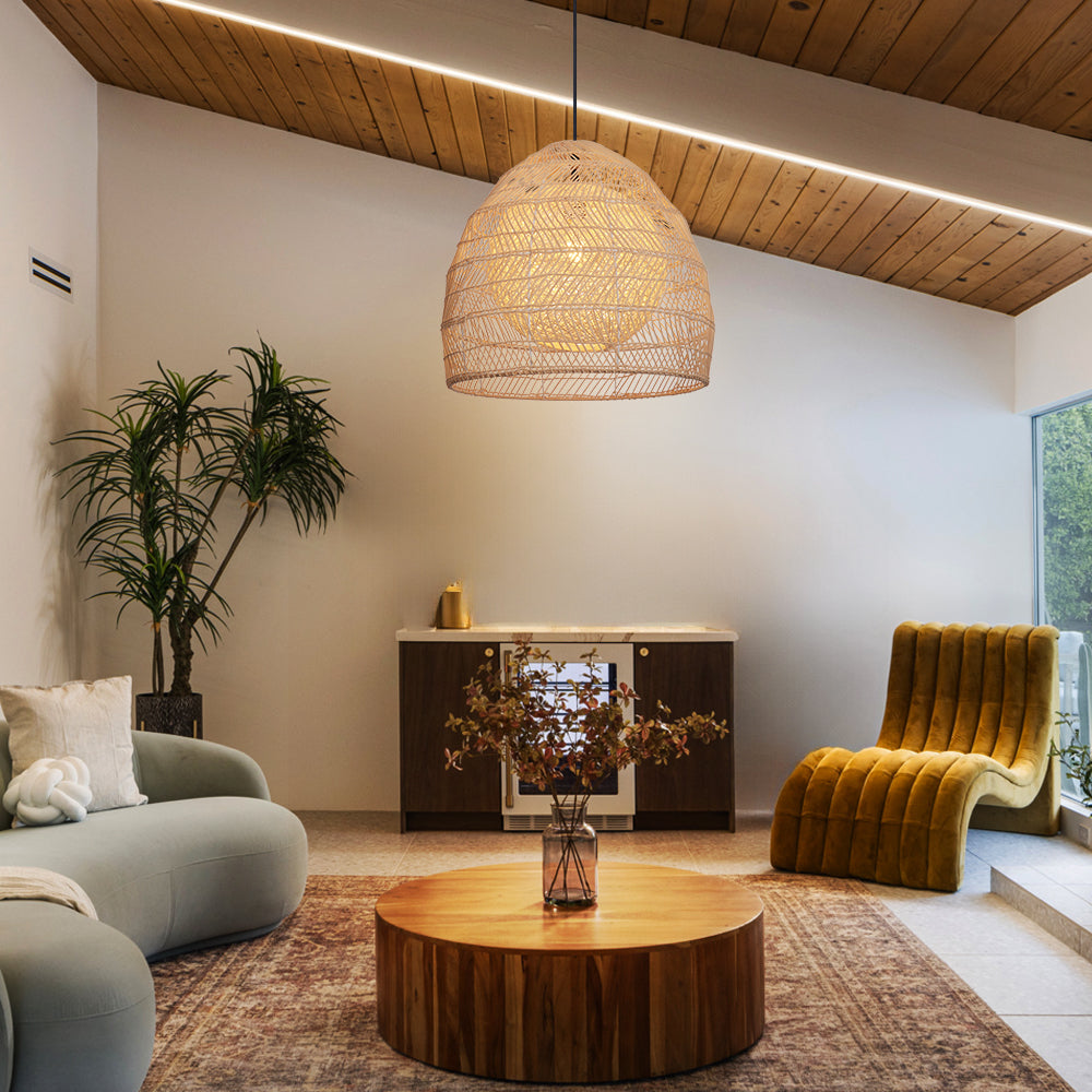 Boho Rattan Chandelier Natural Woven Basket Pendant Light