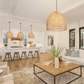 Boho Rattan Chandelier Natural Woven Basket Pendant Light