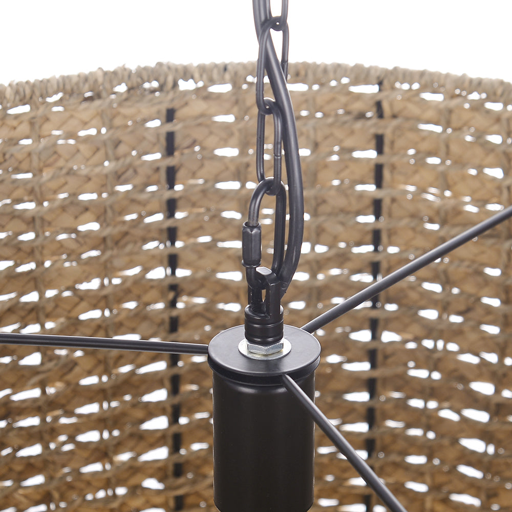 2-Tier Seagrass Chandelier Handwoven Boho Living Room Pendant