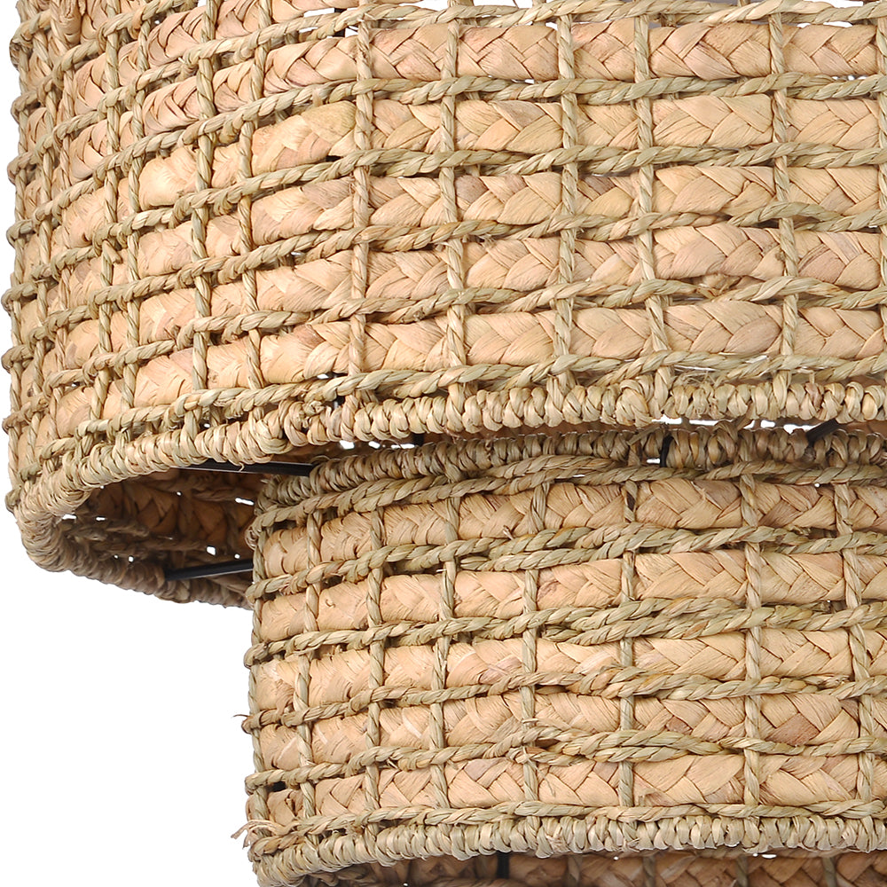 2-Tier Seagrass Chandelier Handwoven Boho Living Room Pendant