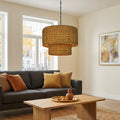 2-Tier Seagrass Chandelier Handwoven Boho Living Room Pendant