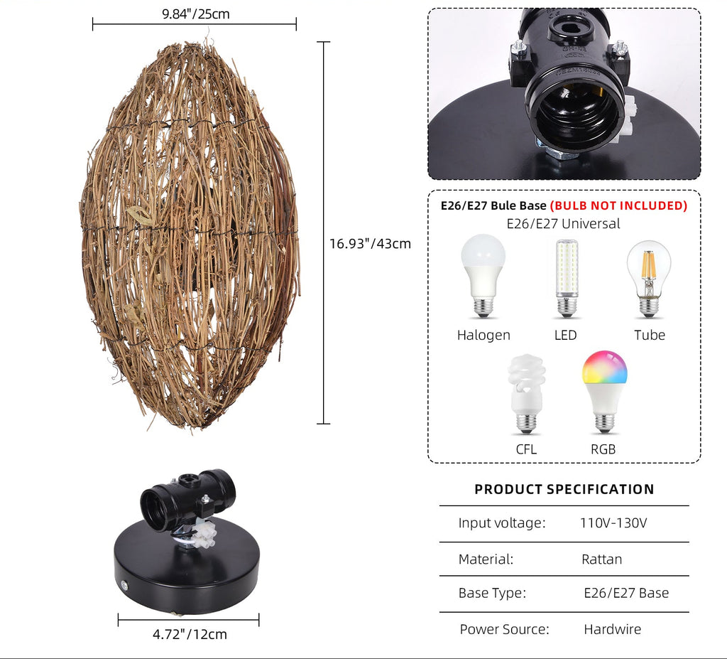 Retro Rattan Wall Light Wabi-sabi Bedroom Wall Sconce Lighting