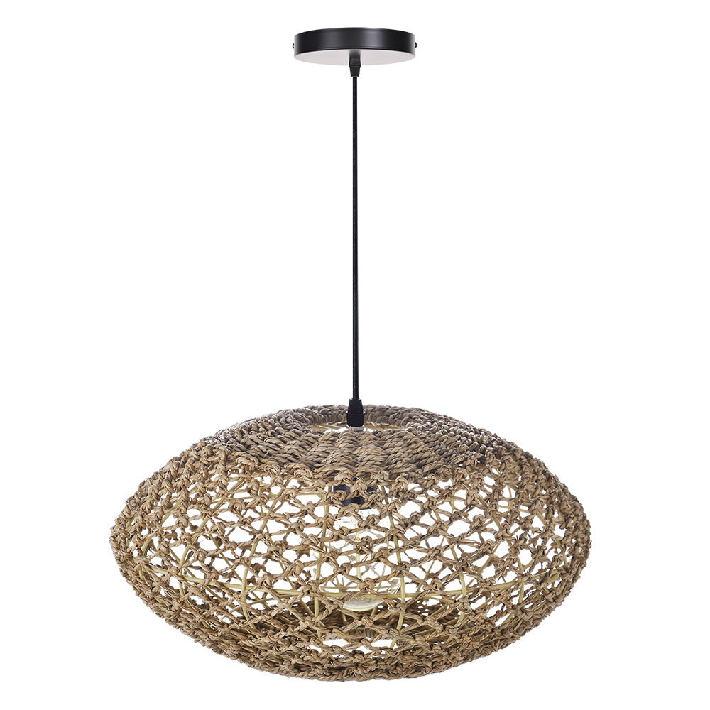 Rustic Seagrass Hanging Lamp Farmhouse Living Room Pendant