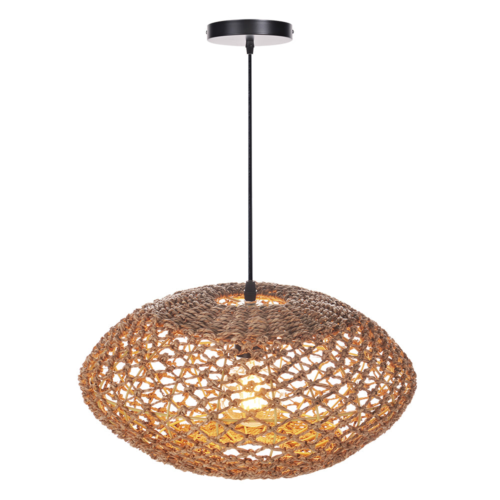 Rustic Seagrass Hanging Lamp Farmhouse Living Room Pendant