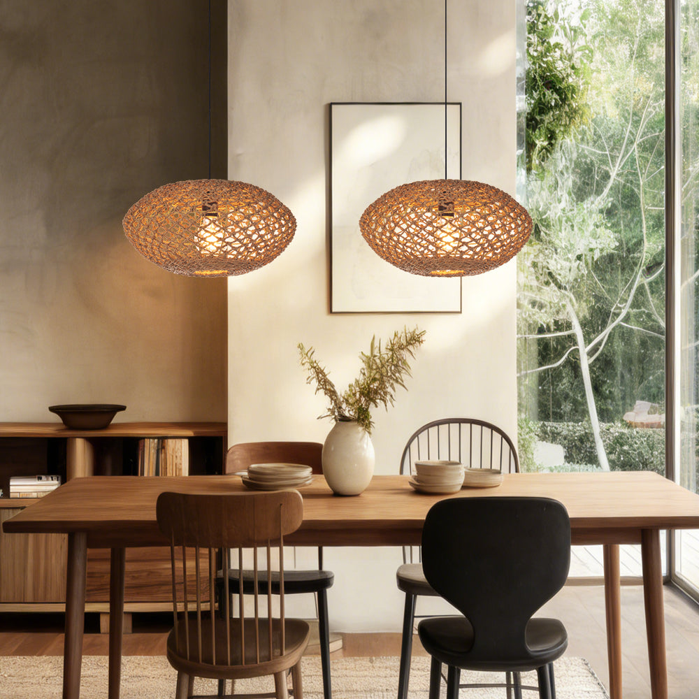 Rustic Seagrass Hanging Lamp Farmhouse Living Room Pendant
