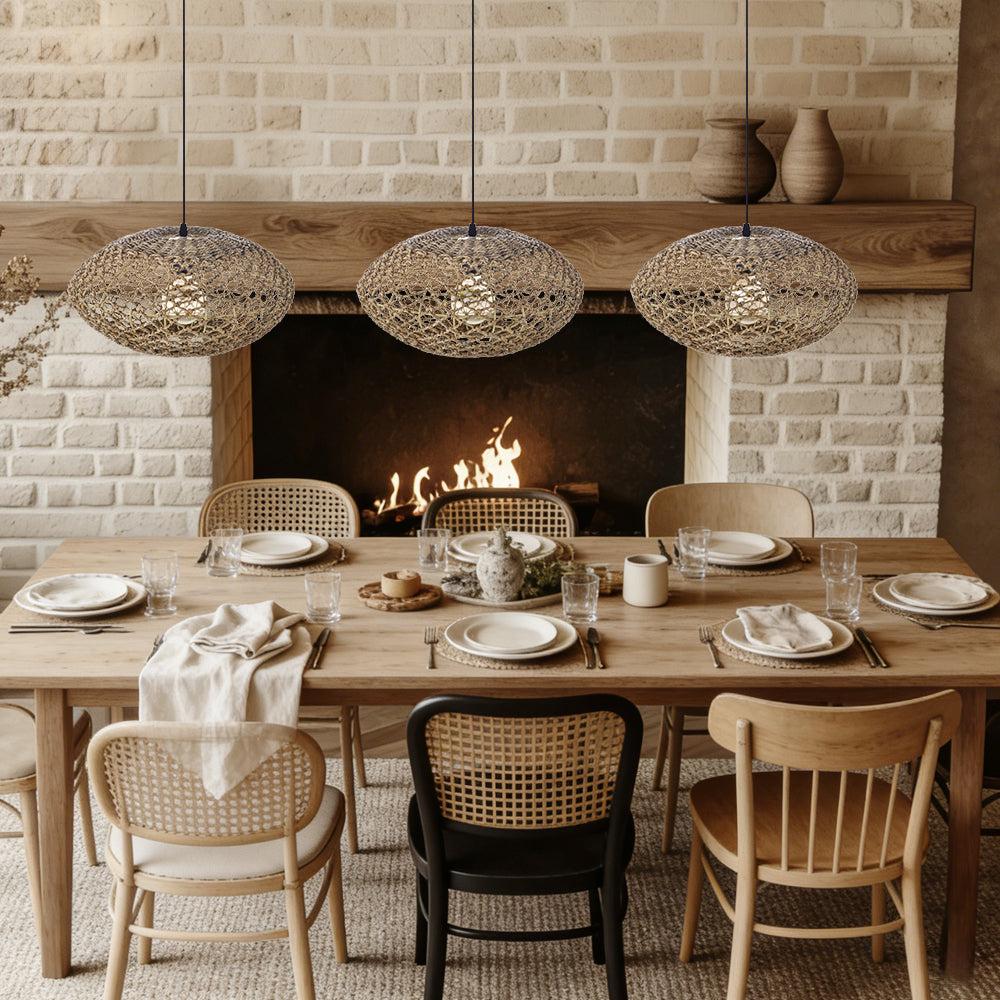 Rustic Seagrass Hanging Lamp Farmhouse Living Room Pendant