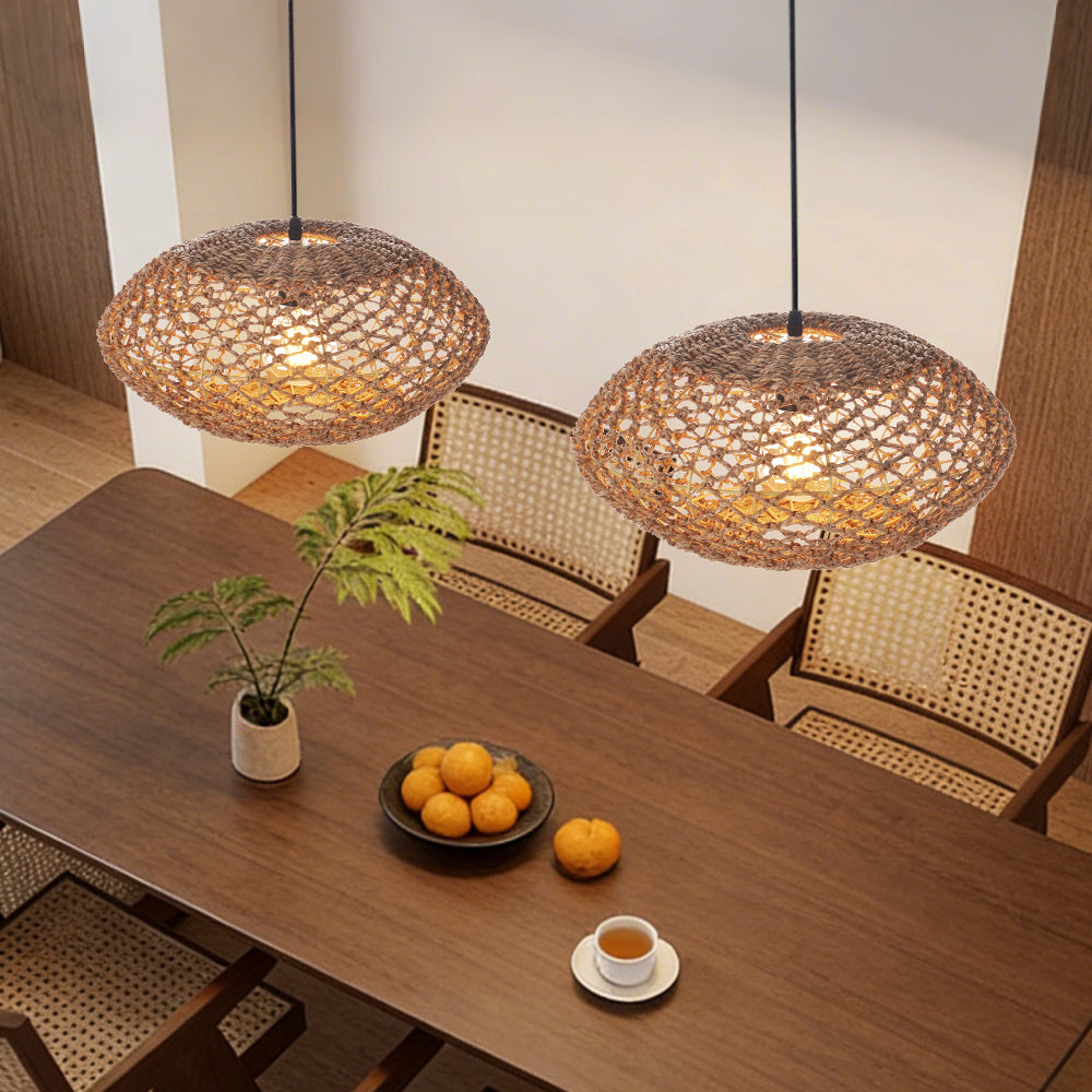 Rustic Seagrass Hanging Lamp Farmhouse Living Room Pendant
