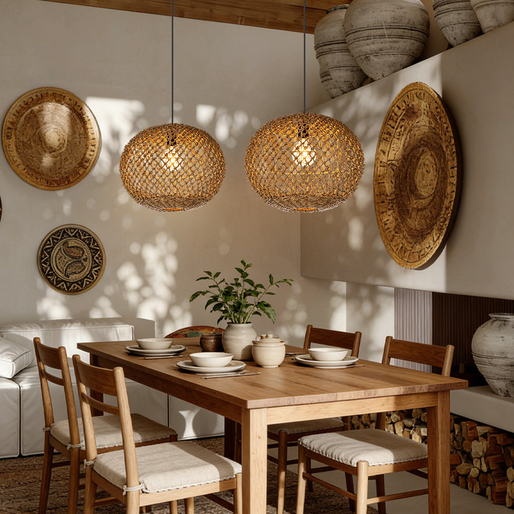 Round Seagrass Pendant Light Shade Natural Woven Ceiling Lamp