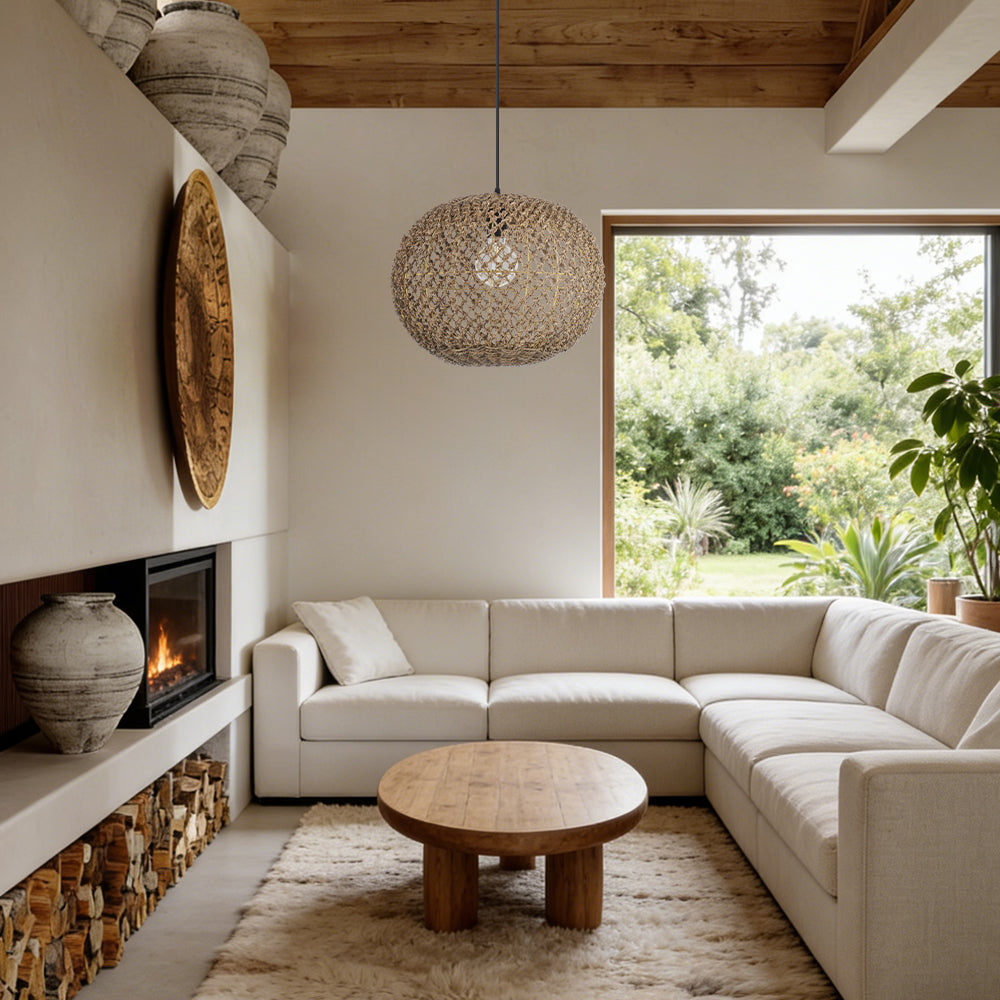 Round Seagrass Pendant Light Shade Natural Woven Ceiling Lamp