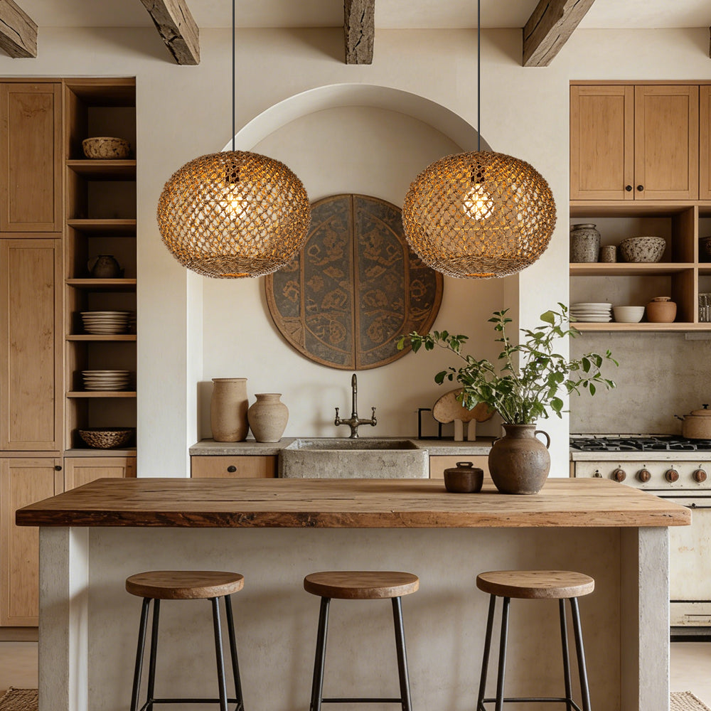 Round Seagrass Pendant Light Shade Natural Woven Ceiling Lamp