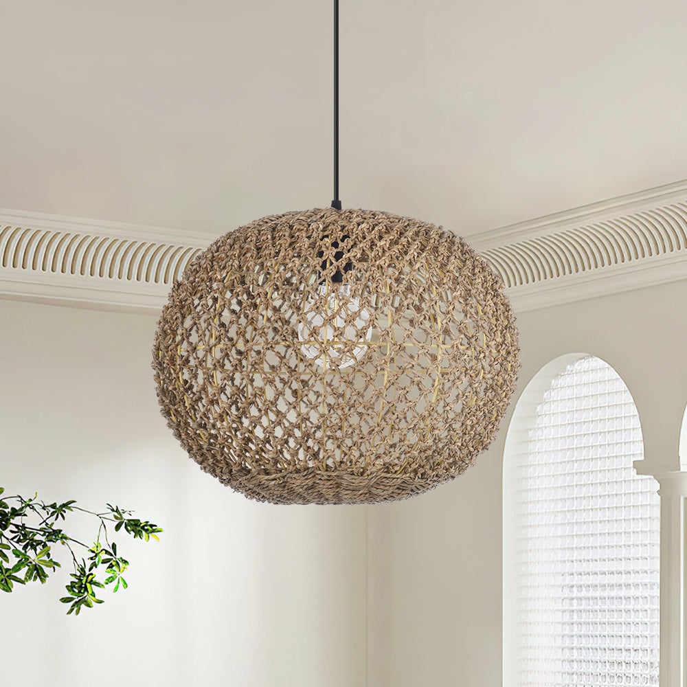 Round Seagrass Pendant Light Shade Natural Woven Ceiling Lamp