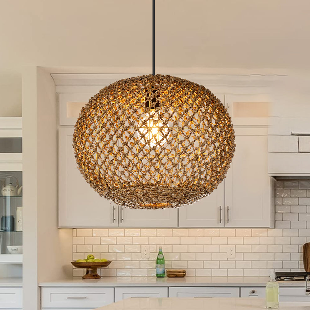 Round Seagrass Pendant Light Shade Natural Woven Ceiling Lamp